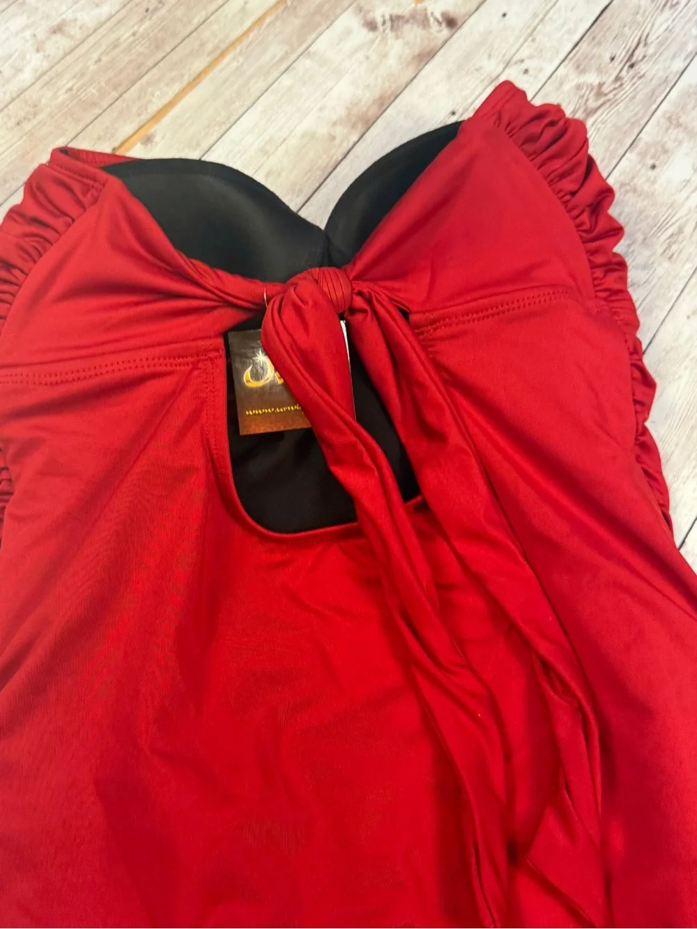Red Ruched One-Piece Swimdress - Strapless Swimwear - Picture 6 of 7